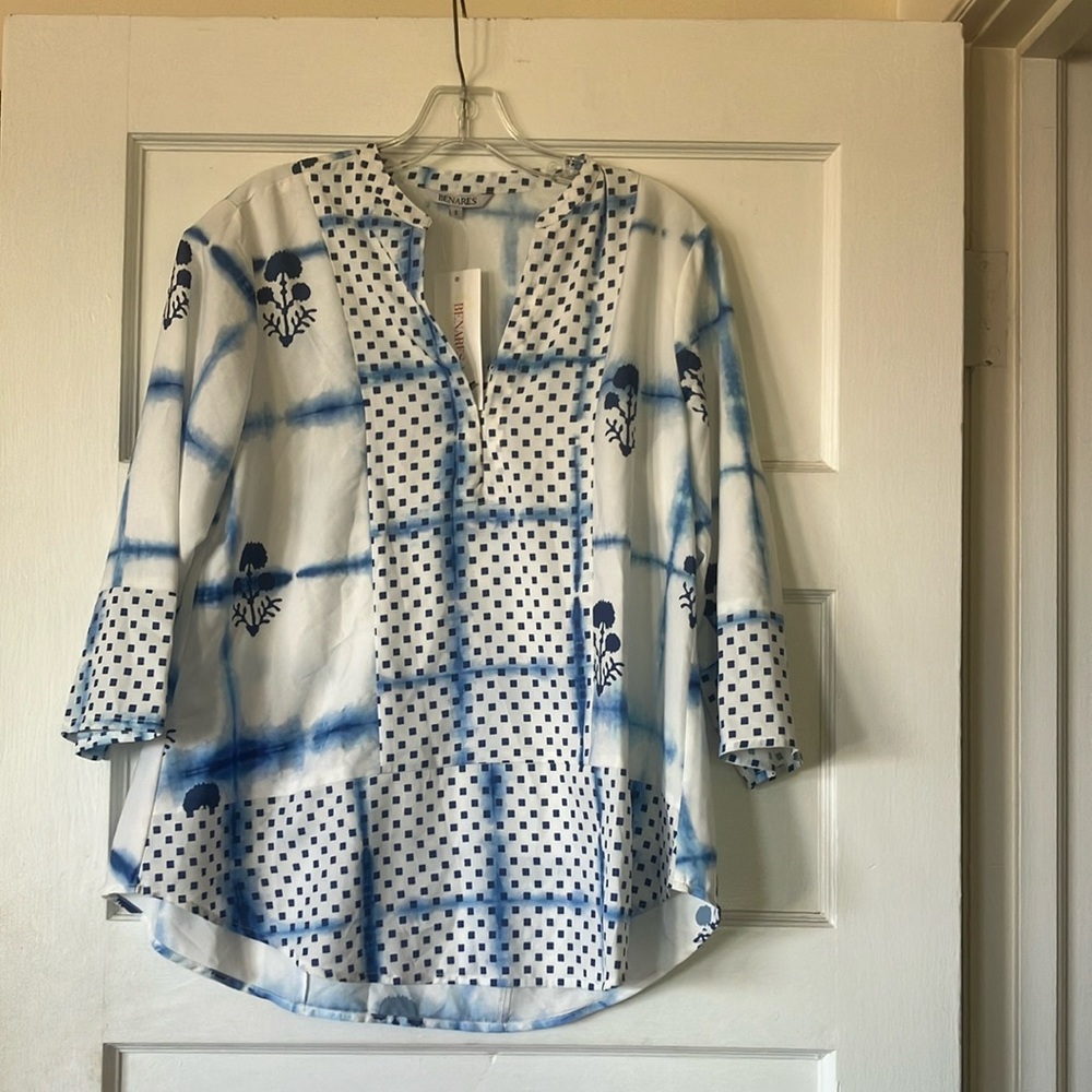 Blue and White Women's Top